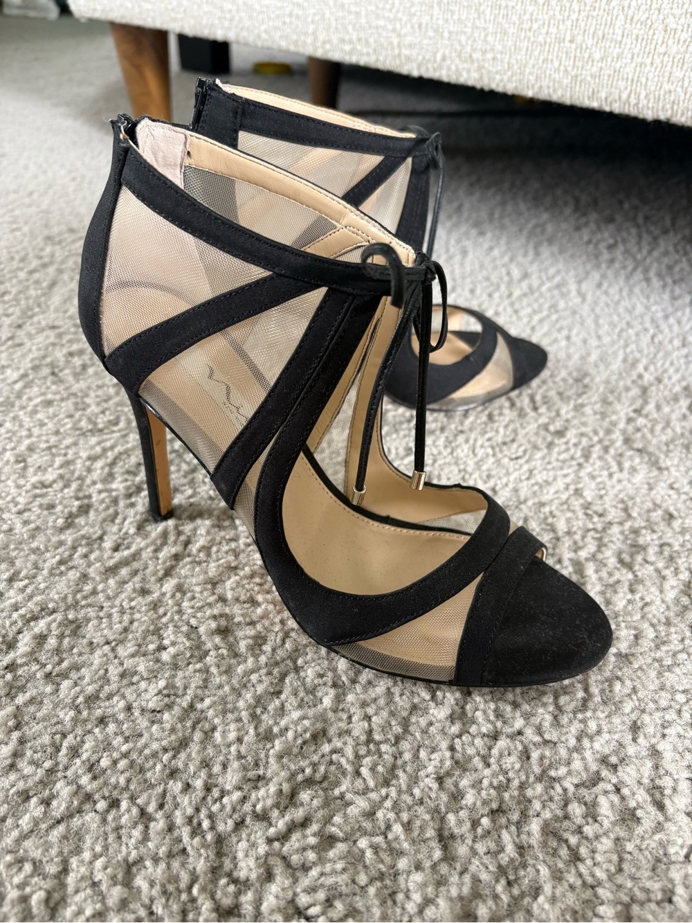 Black Sheer Strappy High Heel Sandals - Brand: Nina